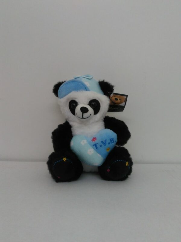 Peluche Panda C/cuore E Cappello Cm 18